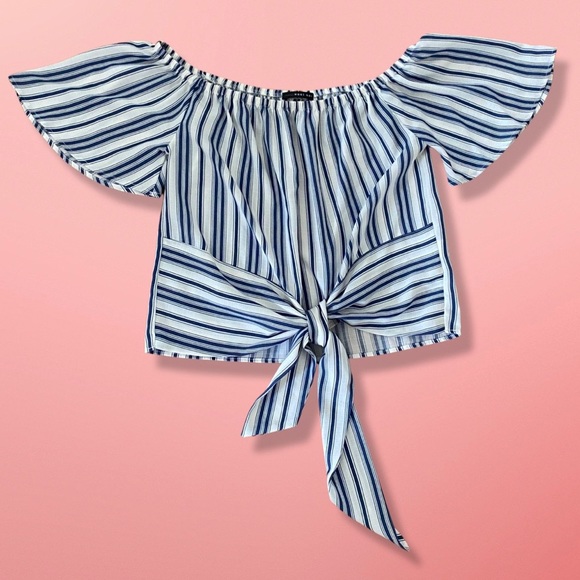 West Kei Caryl Tie Front Off The Shoulder Blouse NWOT - Picture 1 of 7